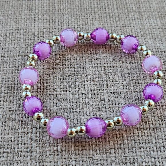 Girl Bracelet Set of 2 Purple and Gold Tone stretched Wrist Band Fashion Jewelry - Picture 4 of 11